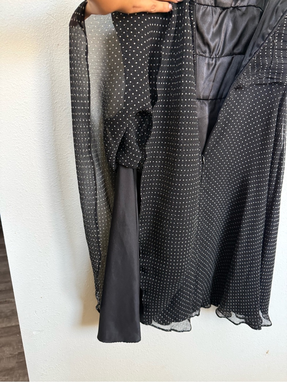 Donna Ricco 100% Silk Polka Dot Fit & Flare Midi Dress Black Size 4 - Picture 8 of 13